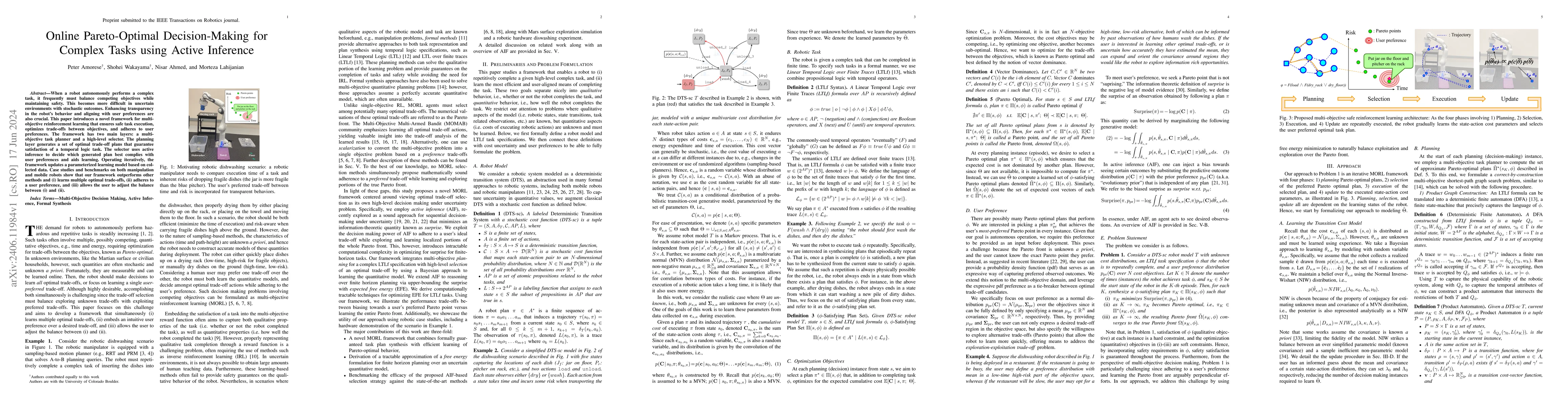 Thumbnail for Online Pareto-Optimal Decision-Making for Complex Tasks using Active
  Inference