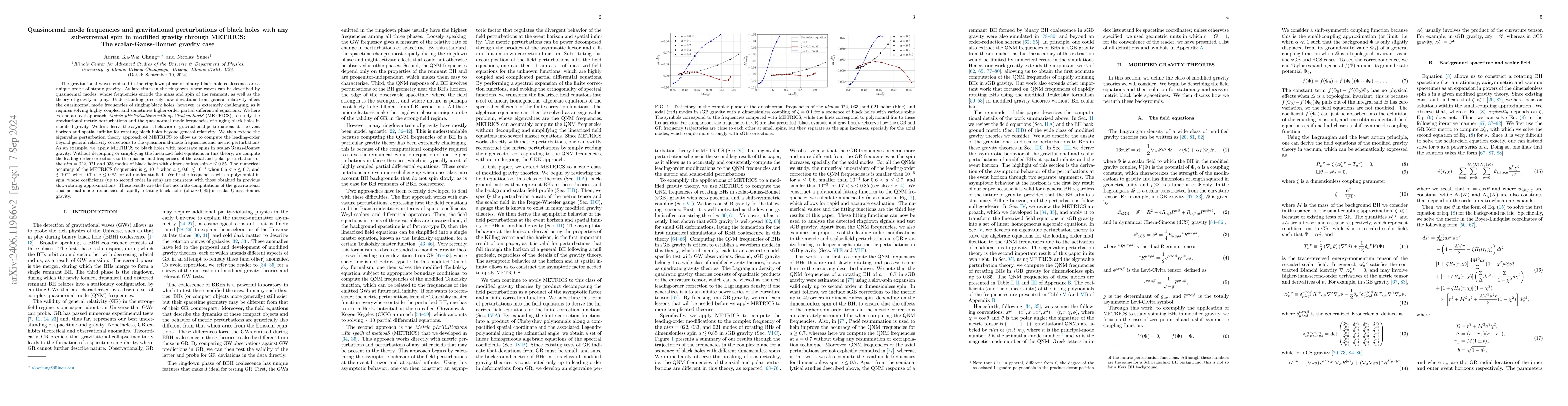 Thumbnail for Quasi-normal mode frequencies and gravitational perturbations of black
  holes with any subextremal spin in modified gravity through METRICS: the
  scalar-Gauss-Bonnet gravity case