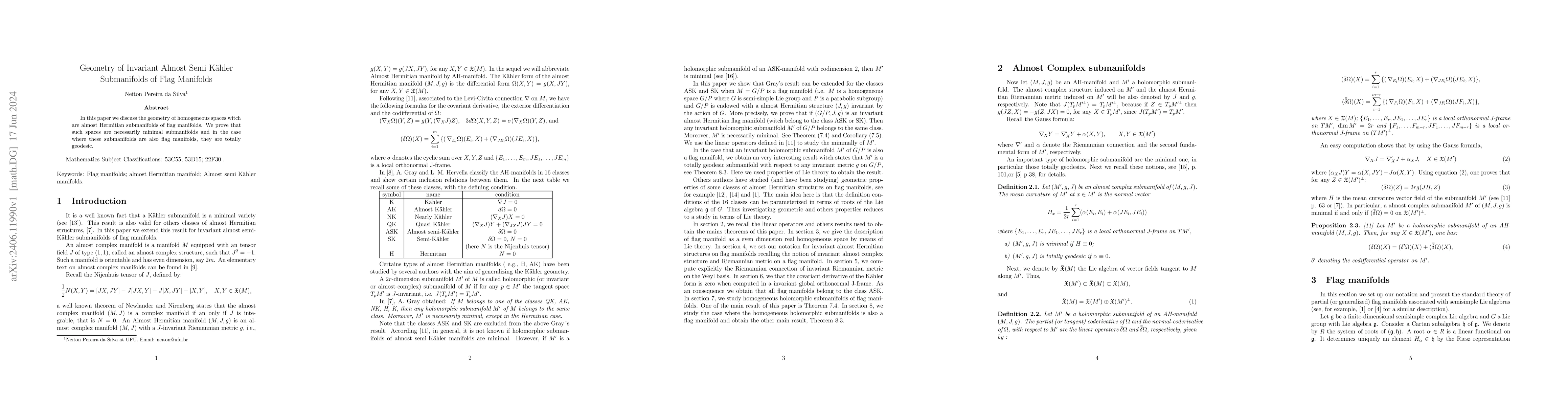 Thumbnail for Geometry of Invariant Almost Semi K\"ahler Submanifolds of Flag
  Manifolds