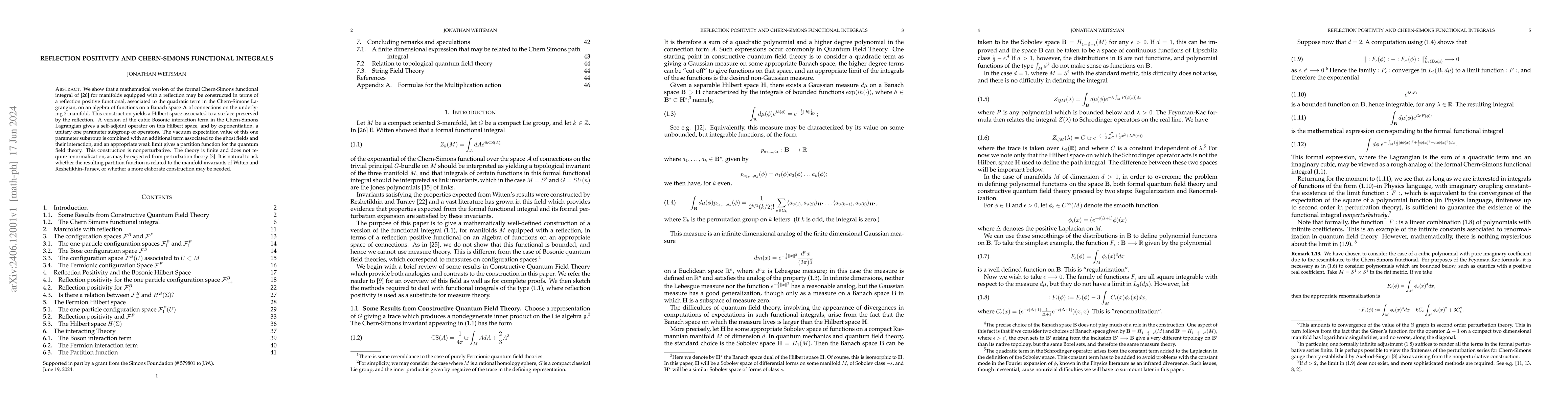 Thumbnail for Reflection Positivity and Chern-Simons Functional Integrals