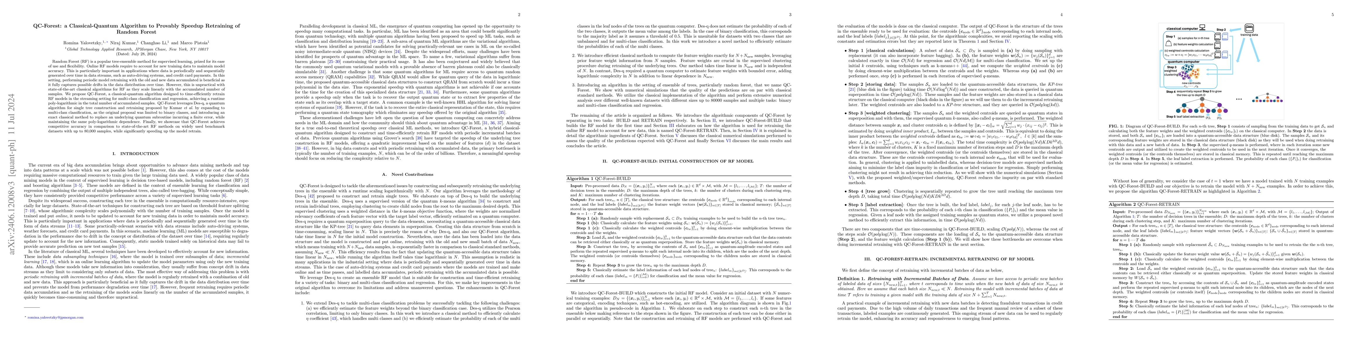 Thumbnail for QC-Forest: a Classical-Quantum Algorithm to Provably Speedup Retraining
  of Random Forest