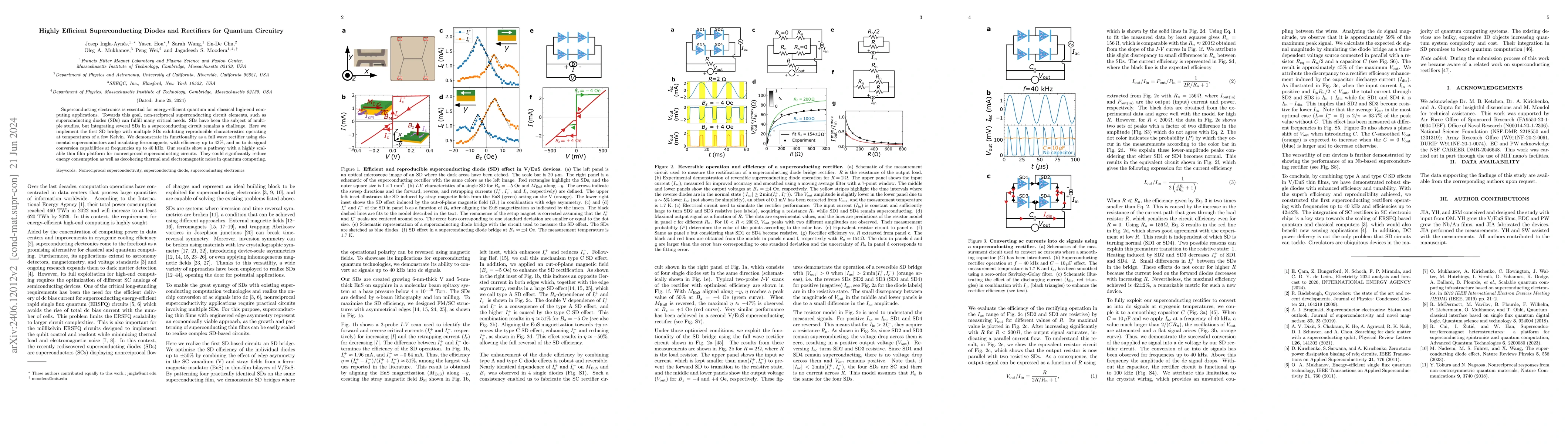 Thumbnail for Highly Efficient Superconducting Diodes and Rectifiers for Quantum
  Circuitry