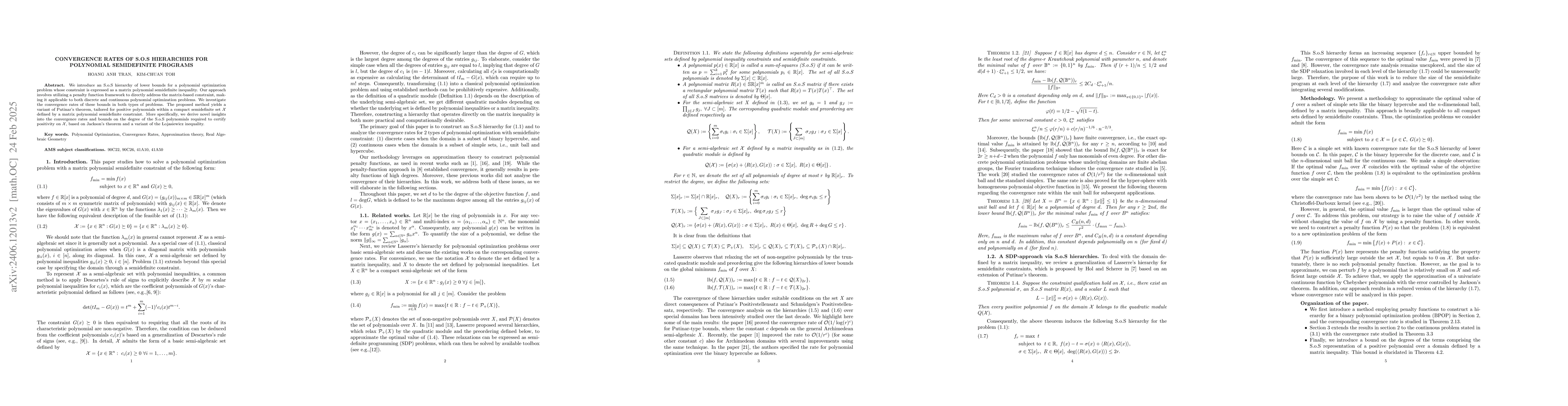 Thumbnail for Convergence rates of S.O.S hierarchies for polynomial semidefinite
  programs
