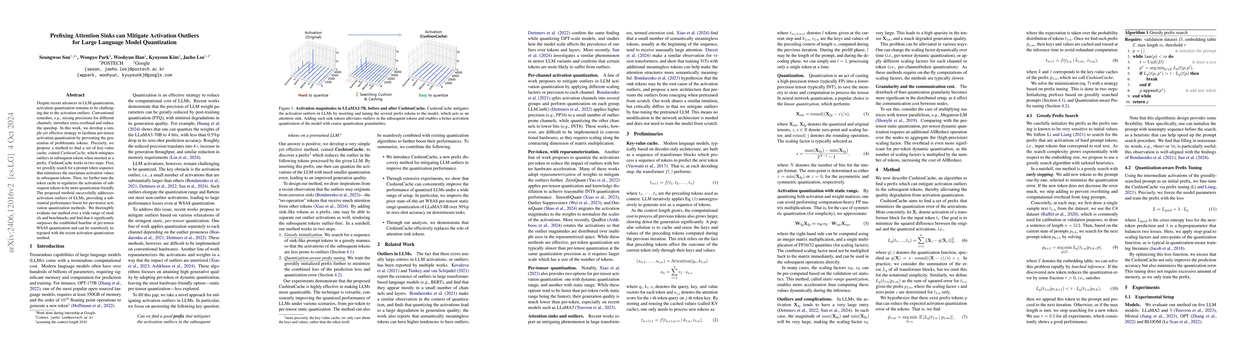 Thumbnail for Prefixing Attention Sinks can Mitigate Activation Outliers for Large
  Language Model Quantization