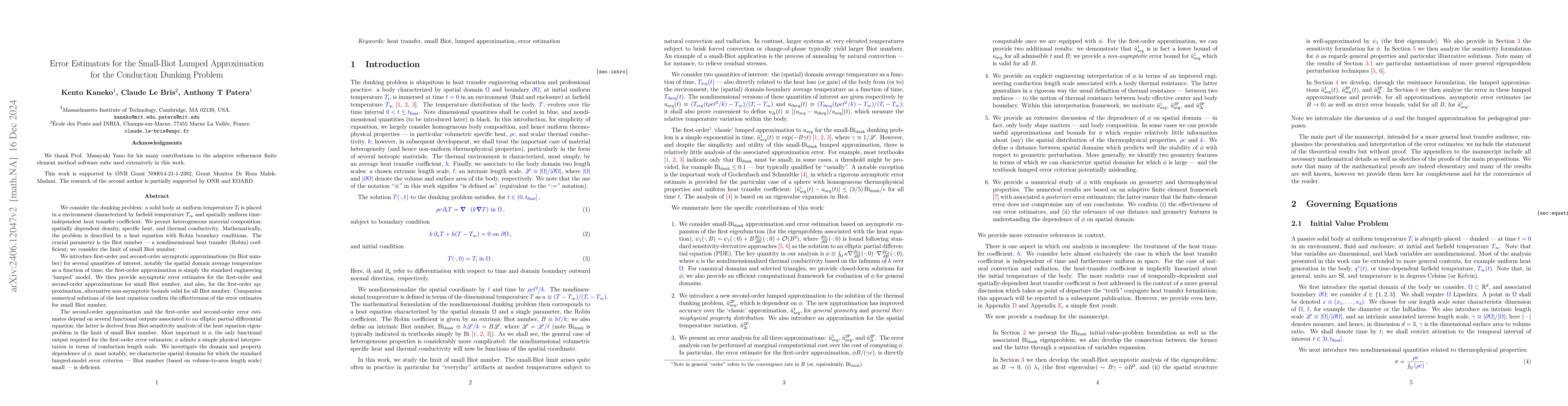Thumbnail for Error Estimators for the Small-Biot Lumped Approximation for the
  Conduction Dunking Problem