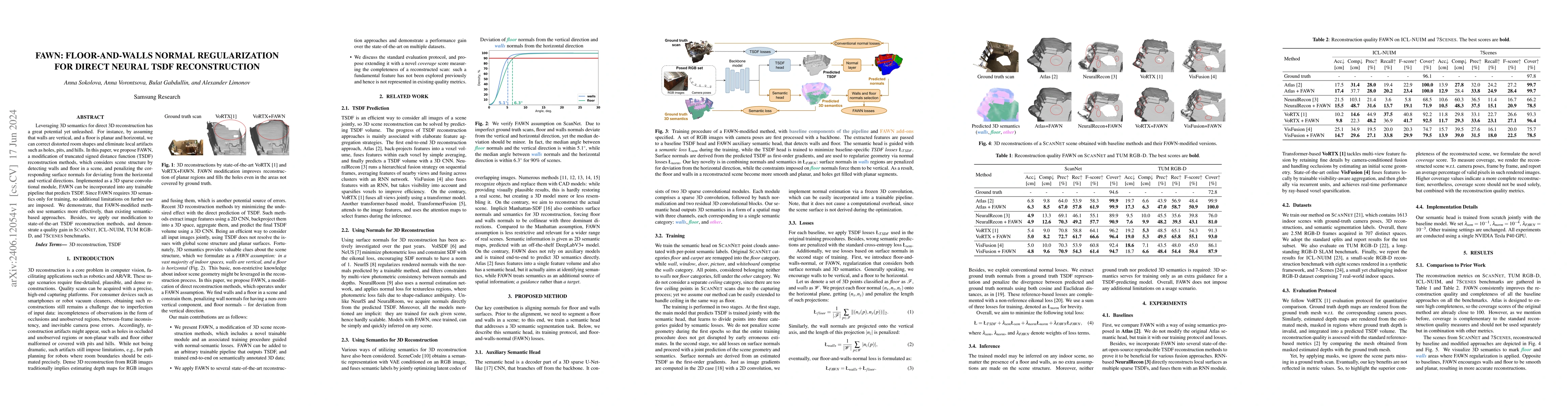 Thumbnail for FAWN: Floor-And-Walls Normal Regularization for Direct Neural TSDF
  Reconstruction