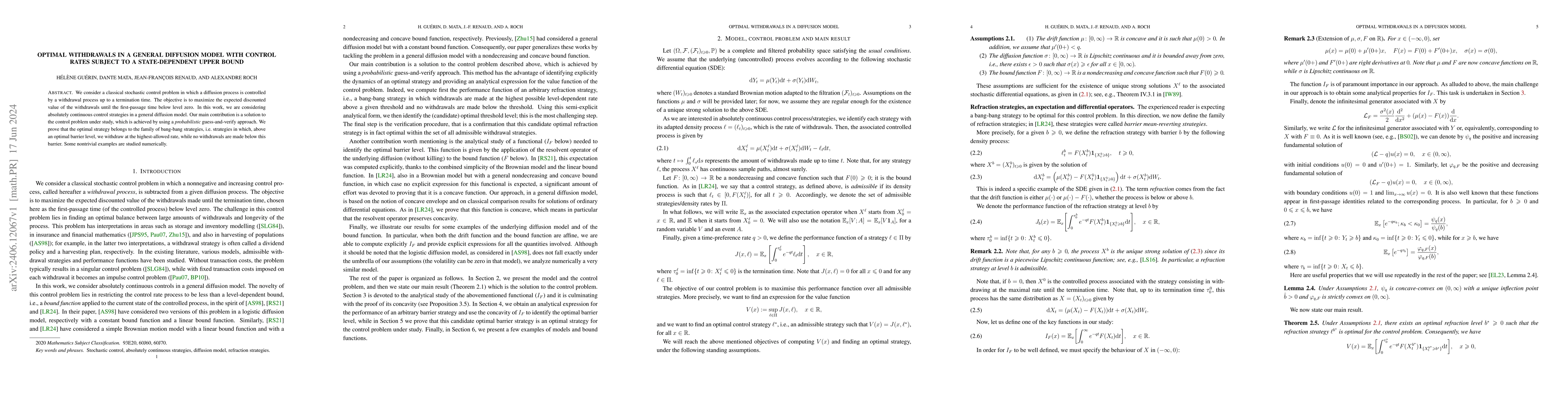 Thumbnail for Optimal withdrawals in a general diffusion model with control rates
  subject to a state-dependent upper bound