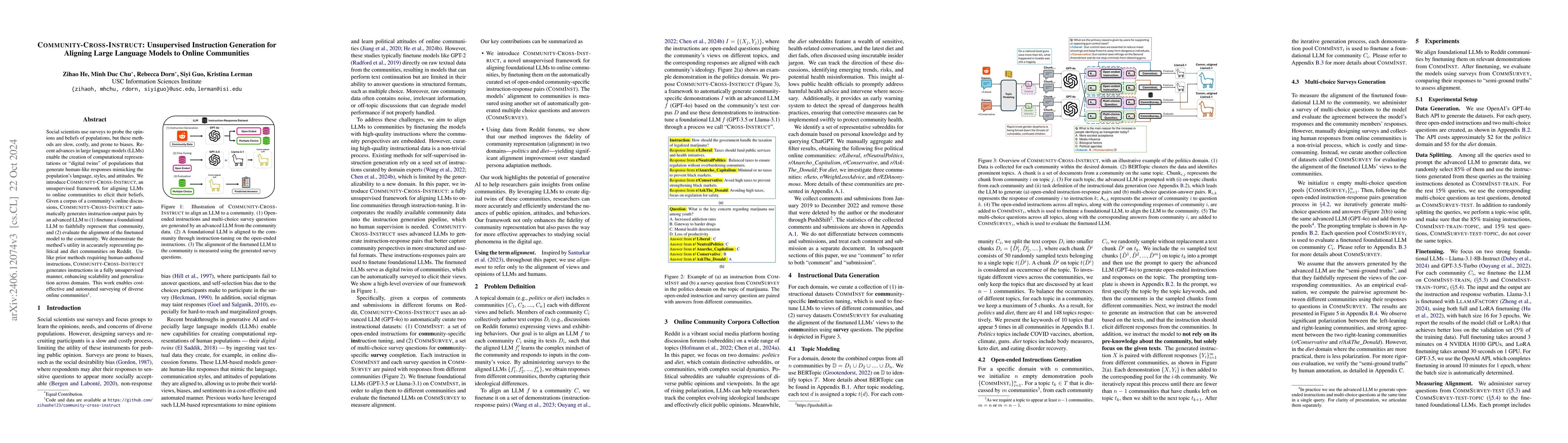 Thumbnail for COMMUNITY-CROSS-INSTRUCT: Unsupervised Instruction Generation for
  Aligning Large Language Models to Online Communities