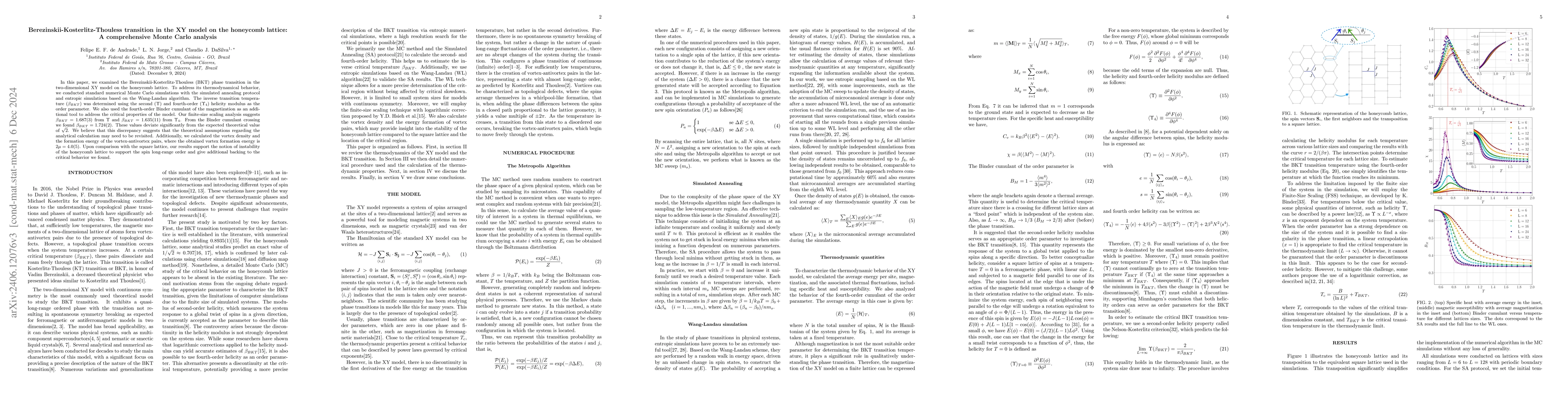 Thumbnail for A study of the Berezinskii-Kosterlitz-Thouless transition in the XY
  model in a honeycomb lattice