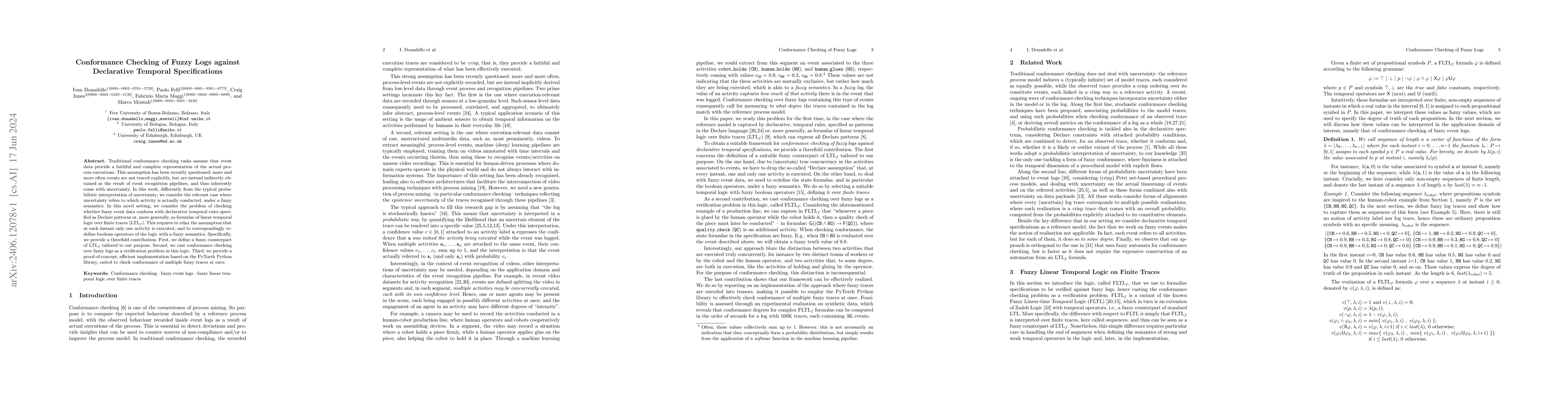 Thumbnail for Conformance Checking of Fuzzy Logs against Declarative Temporal
  Specifications
