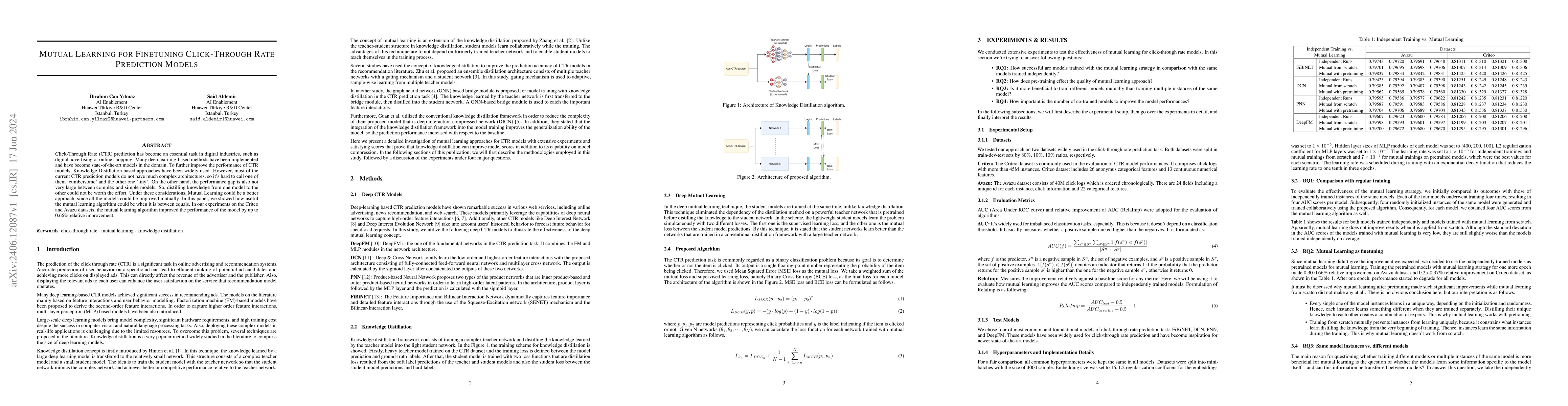 Thumbnail for Mutual Learning for Finetuning Click-Through Rate Prediction Models