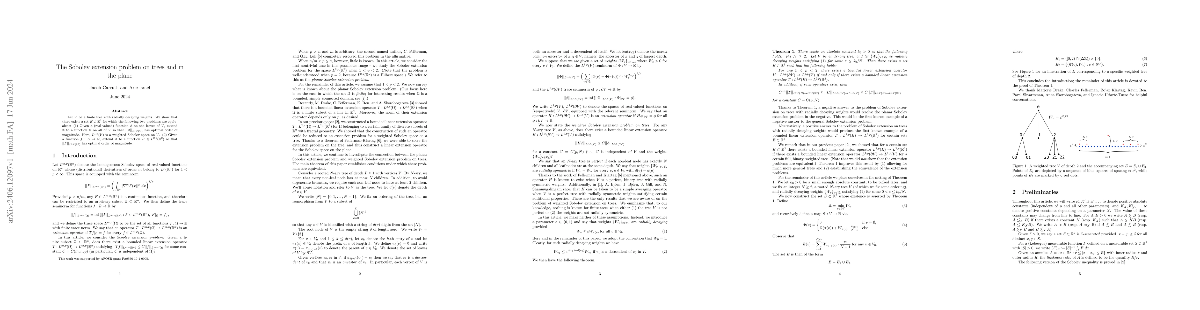 Thumbnail for The Sobolev extension problem on trees and in the plane
