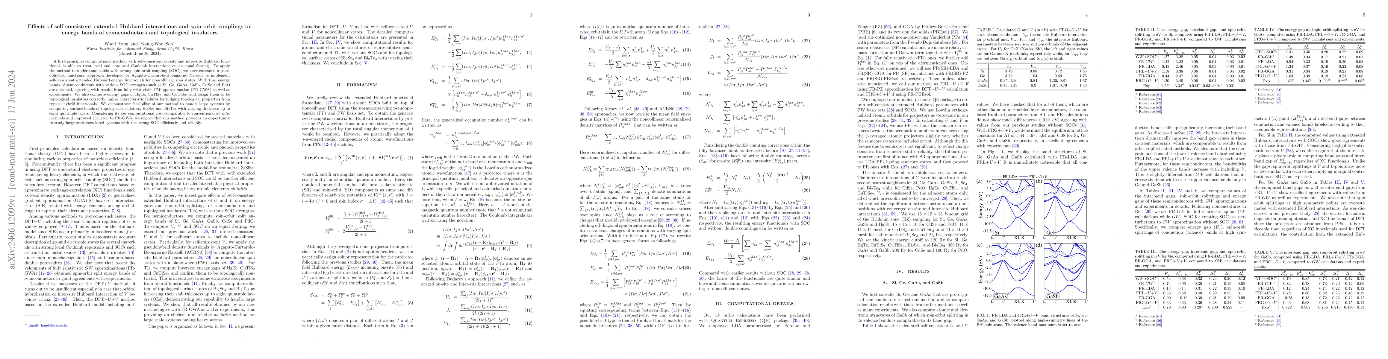Thumbnail for Effects of self-consistent extended Hubbard interactions and spin-orbit
  couplings on energy bands of semiconductors and topological insulators