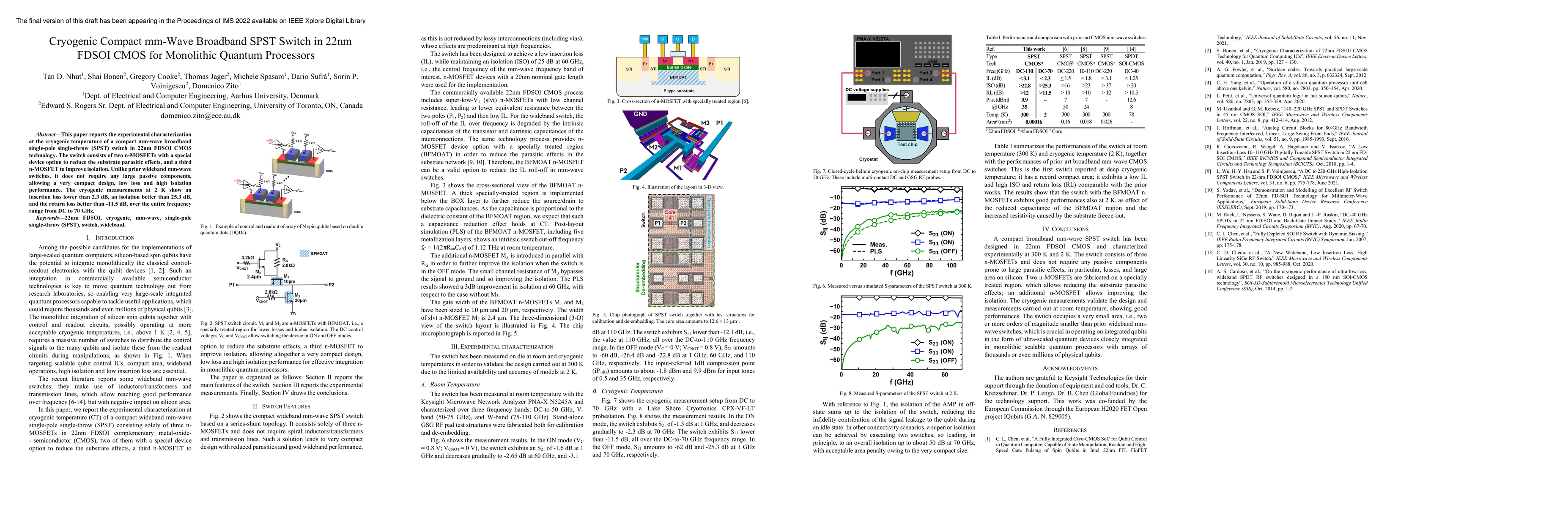 Thumbnail for Cryogenic Compact mm-Wave Broadband SPST Switch in 22nm FDSOI CMOS for
  Monolithic Quantum Processors