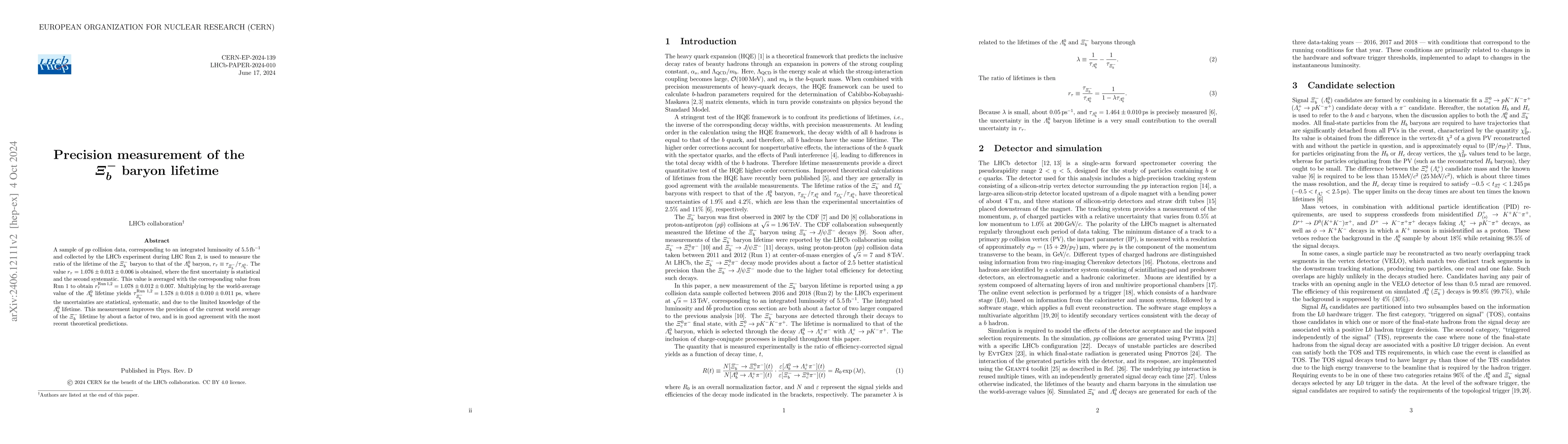 Thumbnail for Precision measurement of the $\Xi^-_b$ baryon lifetime