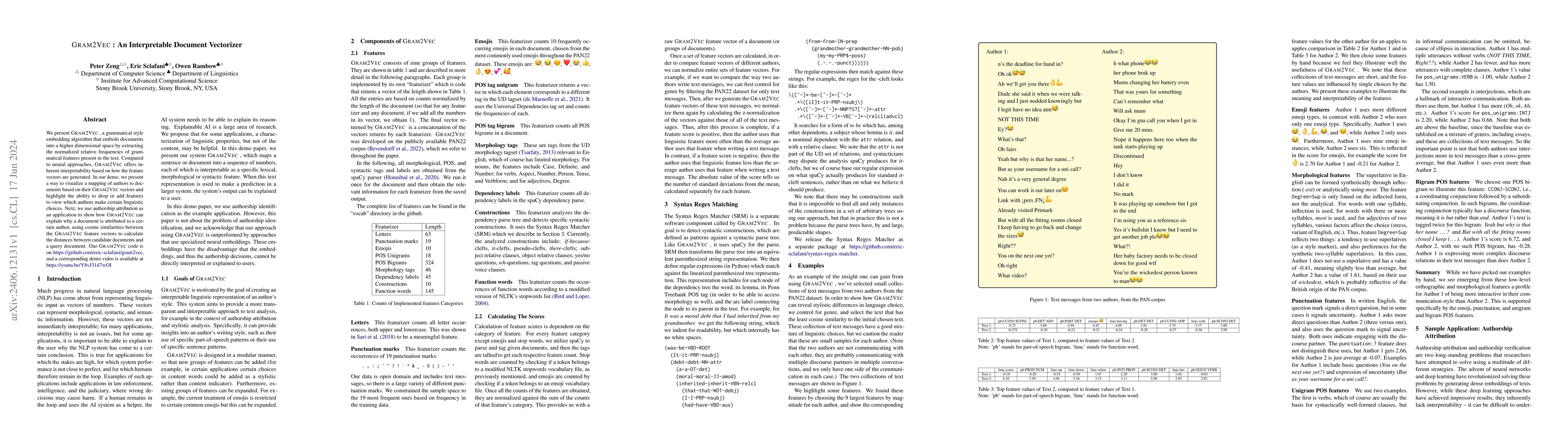 Thumbnail for Gram2Vec: An Interpretable Document Vectorizer