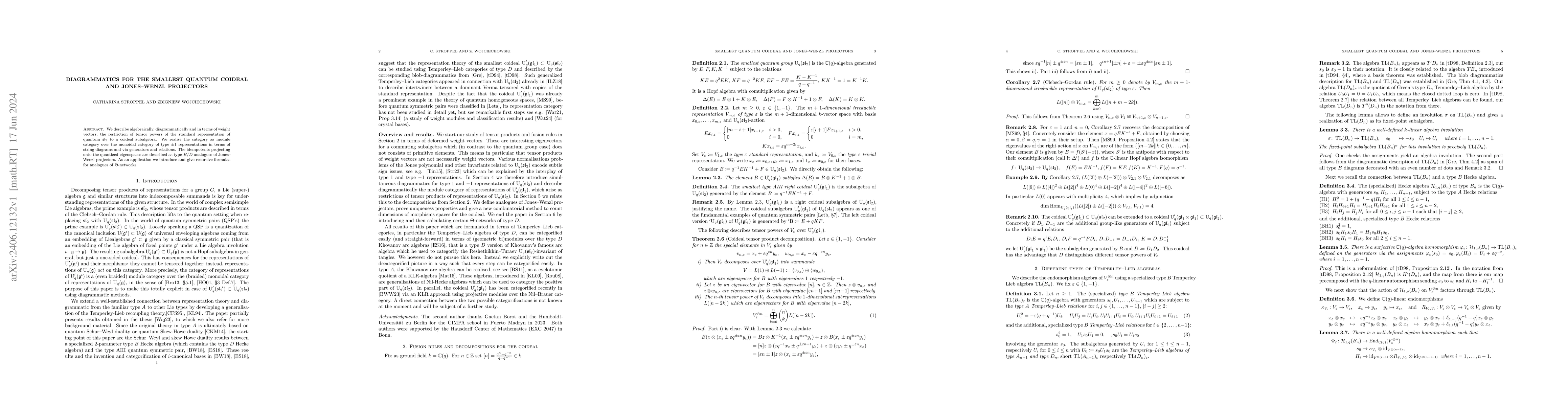 Thumbnail for Diagrammatics for the smallest quantum coideal and Jones--Wenzl
  projectors