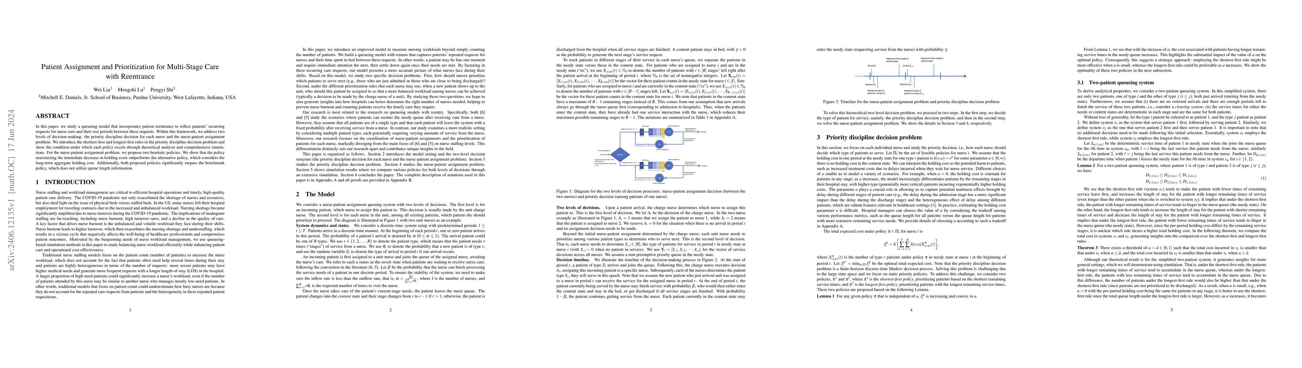 Thumbnail for Patient Assignment and Prioritization for Multi-Stage Care with
  Reentrance