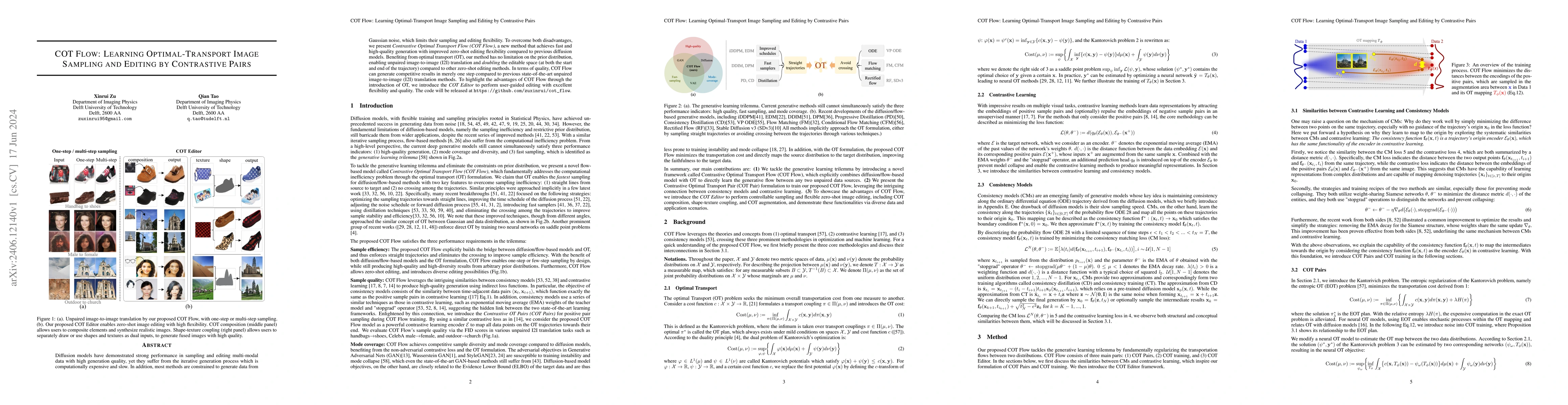 Thumbnail for COT Flow: Learning Optimal-Transport Image Sampling and Editing by
  Contrastive Pairs