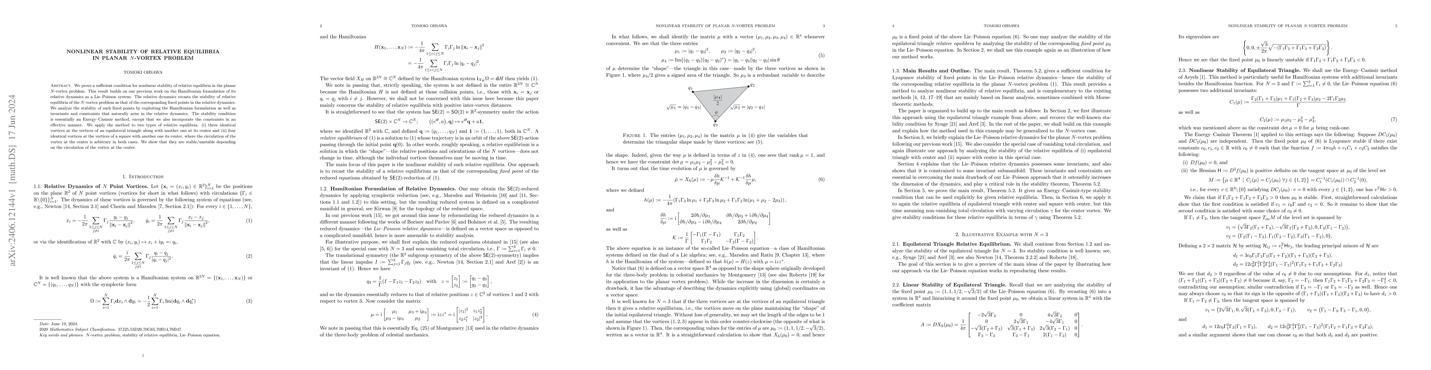 Thumbnail for Nonlinear Stability of Relative Equilibria in Planar $N$-Vortex Problem