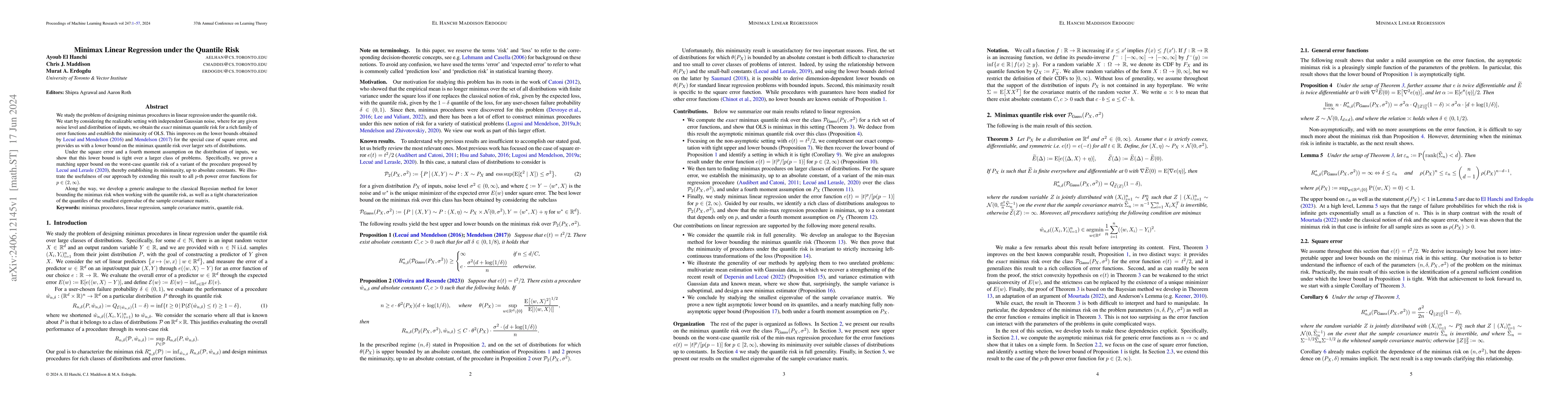 Thumbnail for Minimax Linear Regression under the Quantile Risk