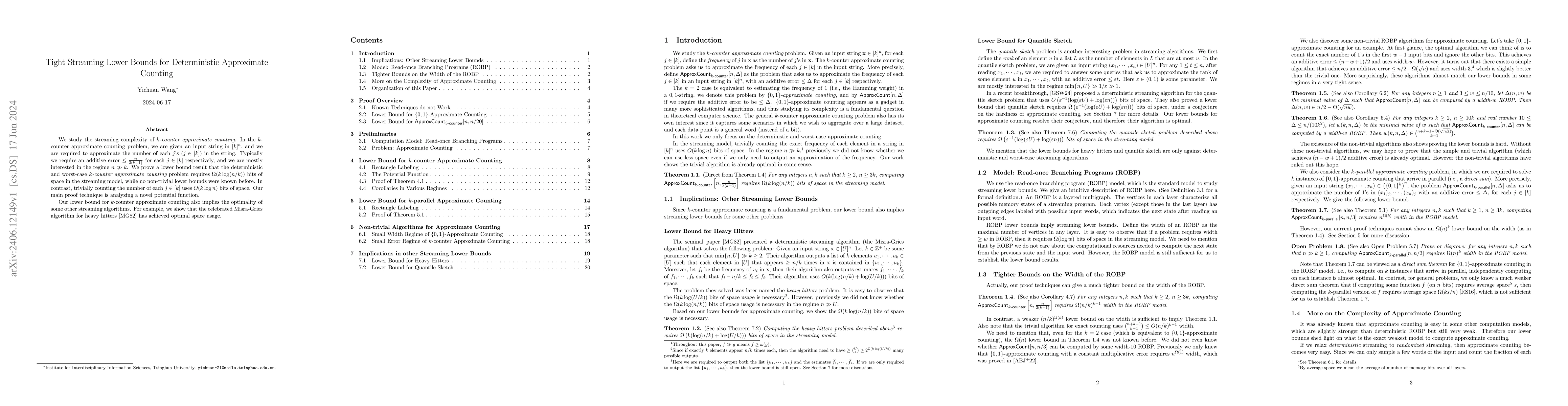 Thumbnail for Tight Streaming Lower Bounds for Deterministic Approximate Counting