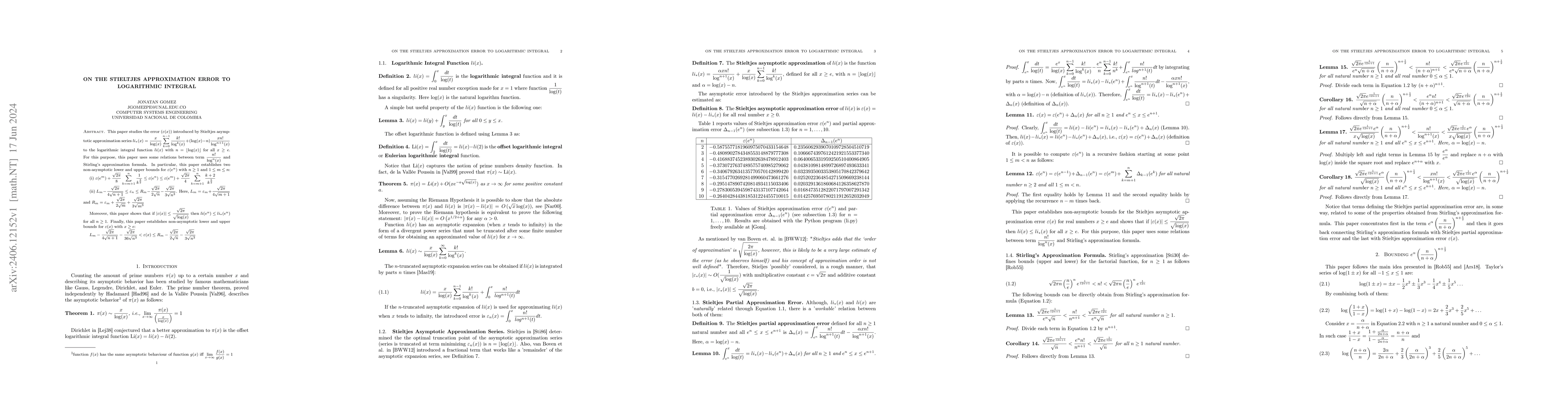 Thumbnail for On the Stieltjes Approximation Error to Logarithmic Integral
