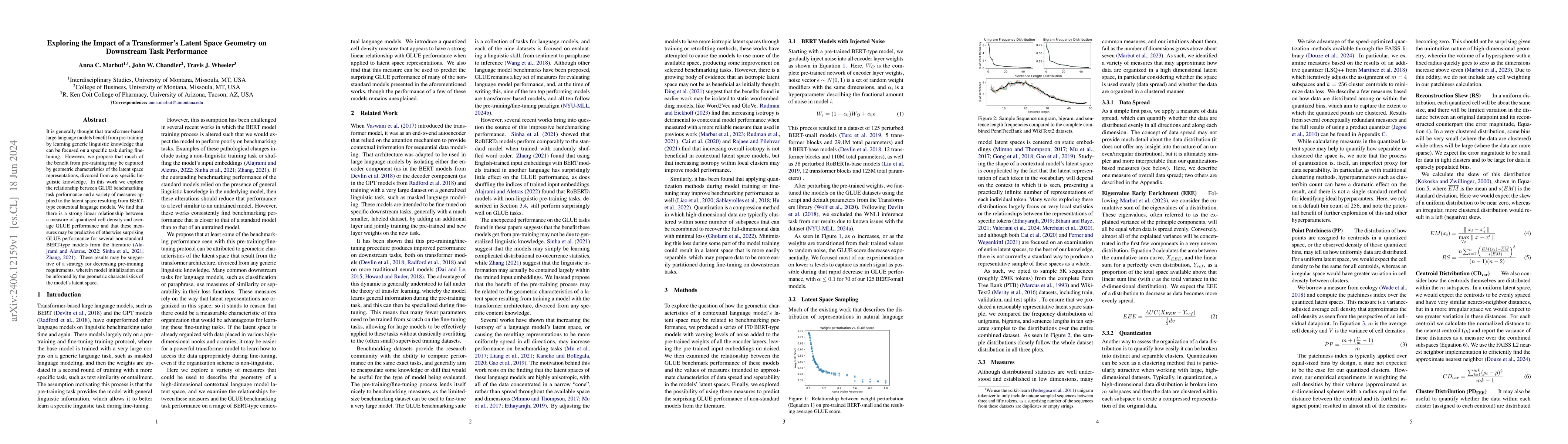 Thumbnail for Exploring the Impact of a Transformer's Latent Space Geometry on
  Downstream Task Performance