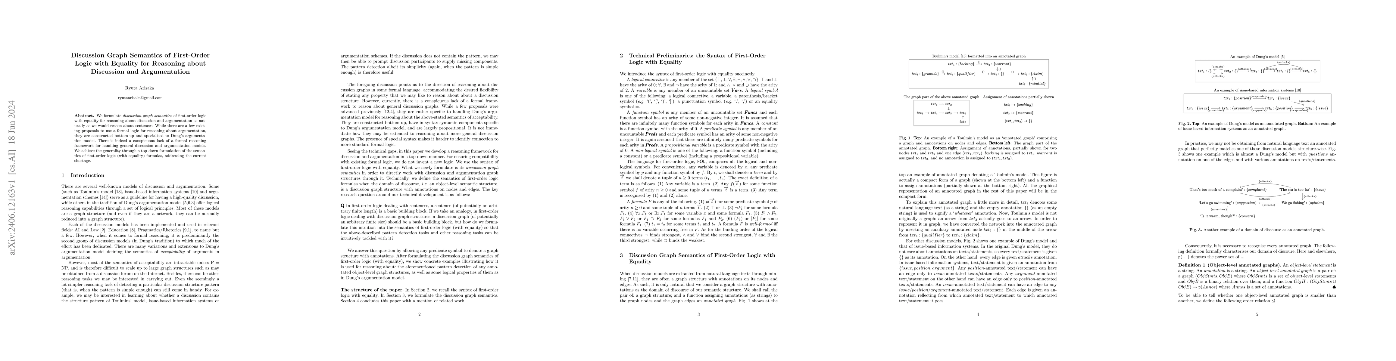 Thumbnail for Discussion Graph Semantics of First-Order Logic with Equality for
  Reasoning about Discussion and Argumentation