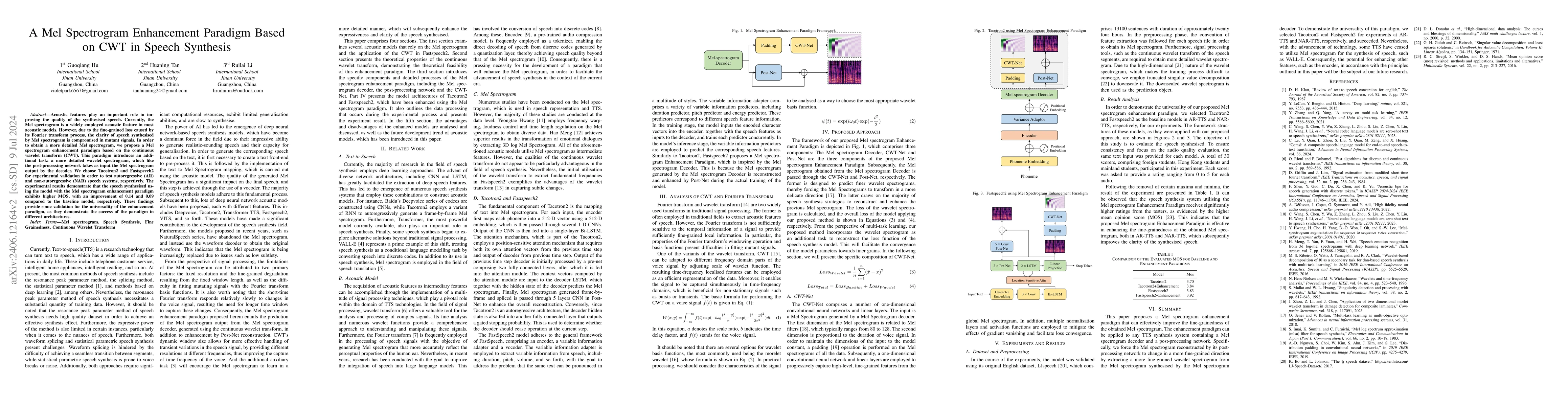 Thumbnail for A Mel Spectrogram Enhancement Paradigm Based on CWT in Speech Synthesis