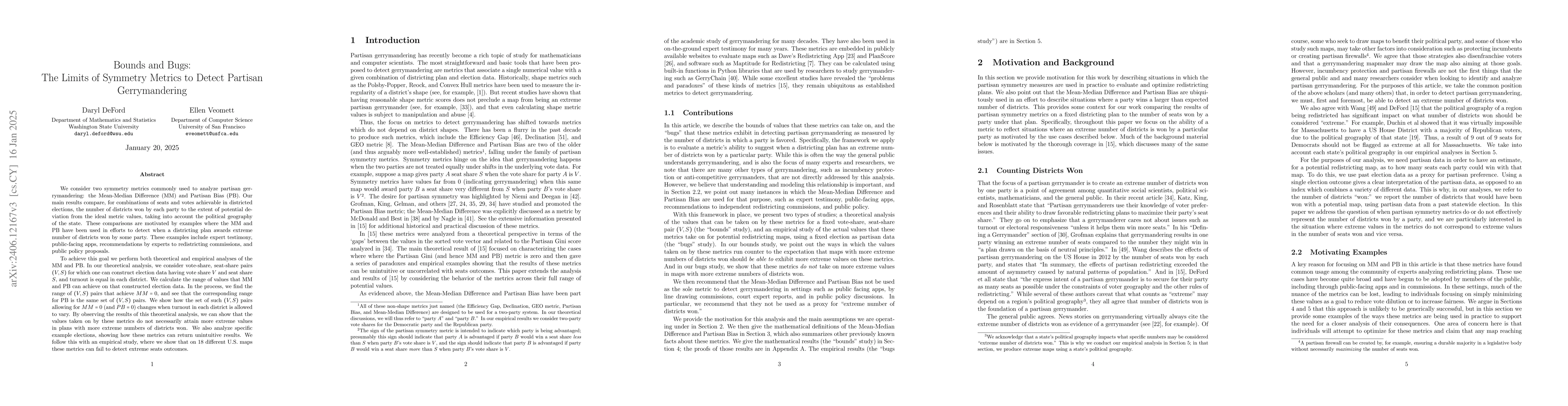 Thumbnail for Bounds and Bugs: The Limits of Symmetry Metrics to Detect Partisan
  Gerrymandering