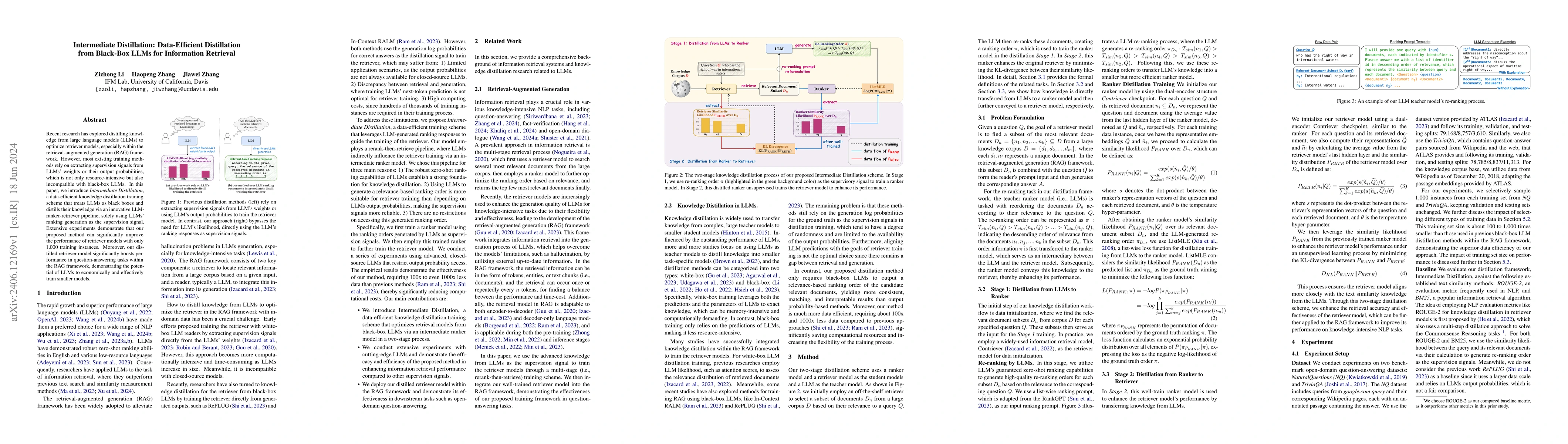 Thumbnail for Intermediate Distillation: Data-Efficient Distillation from Black-Box
  LLMs for Information Retrieval