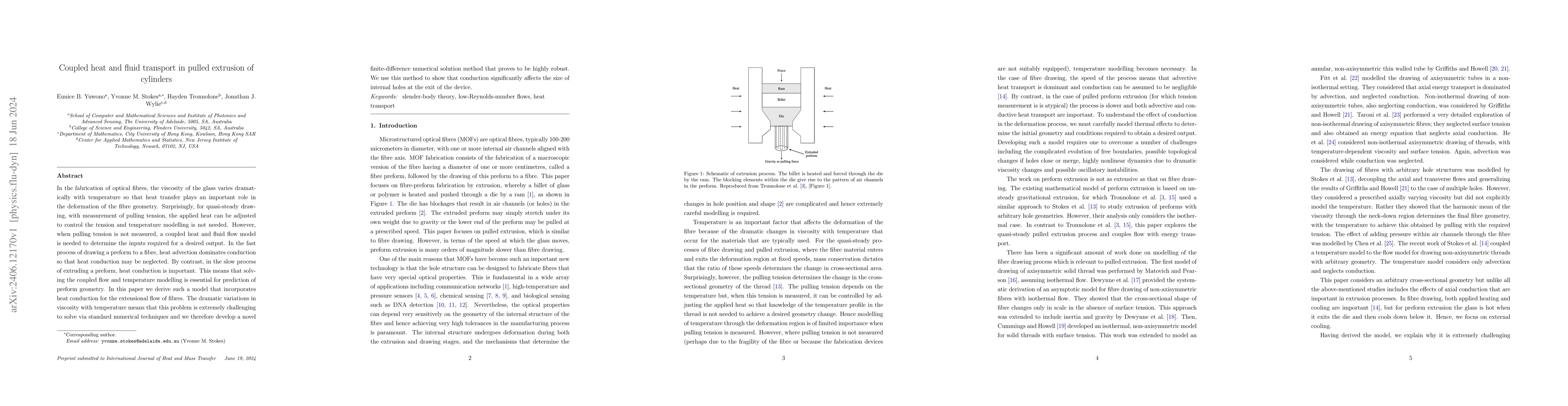 Thumbnail for Coupled heat and fluid transport in pulled extrusion of cylinders