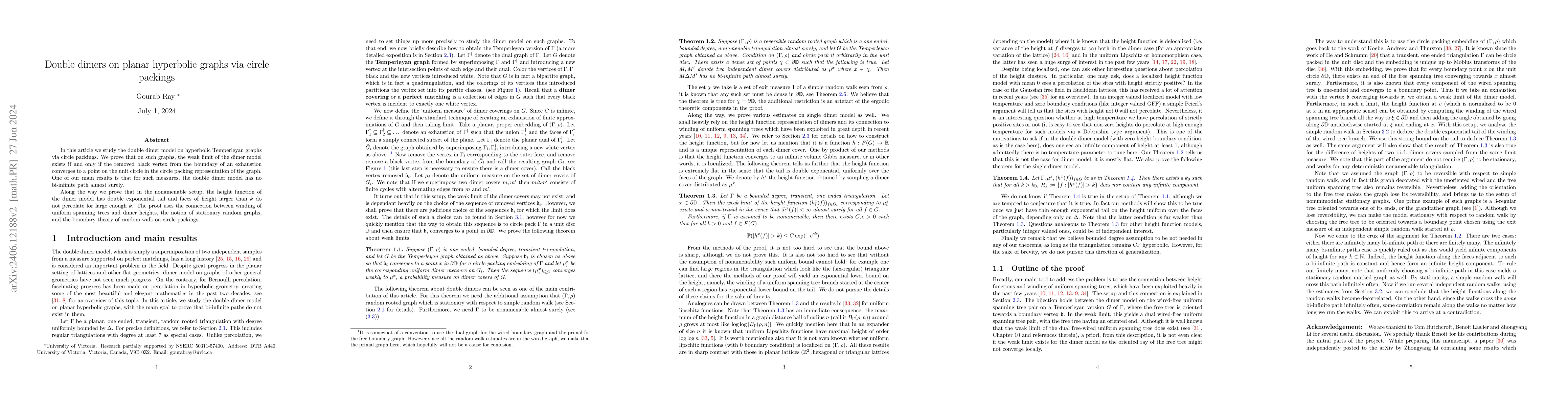Thumbnail for Double dimers on planar hyperbolic graphs via circle packings