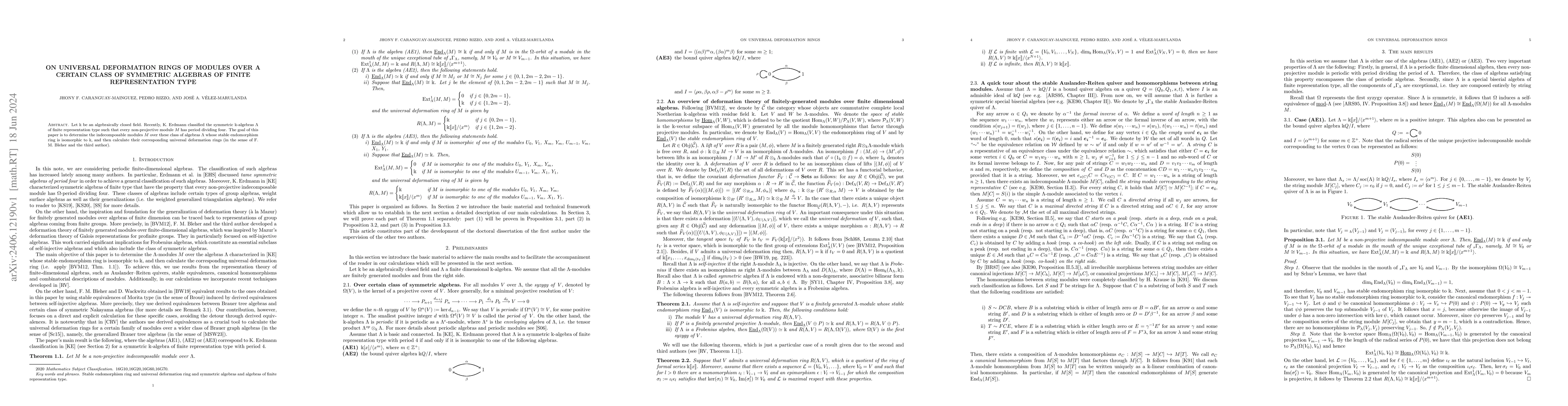 Thumbnail for On universal deformation rings of modules over a certain class of
  symmetric algebras of finite representation type