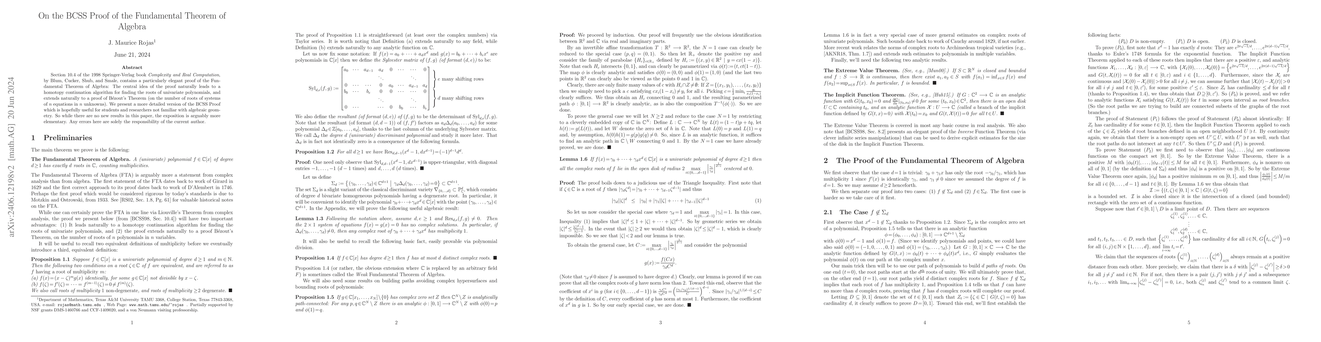 Thumbnail for On the BCSS Proof of the Fundamental Theorem of Algebra