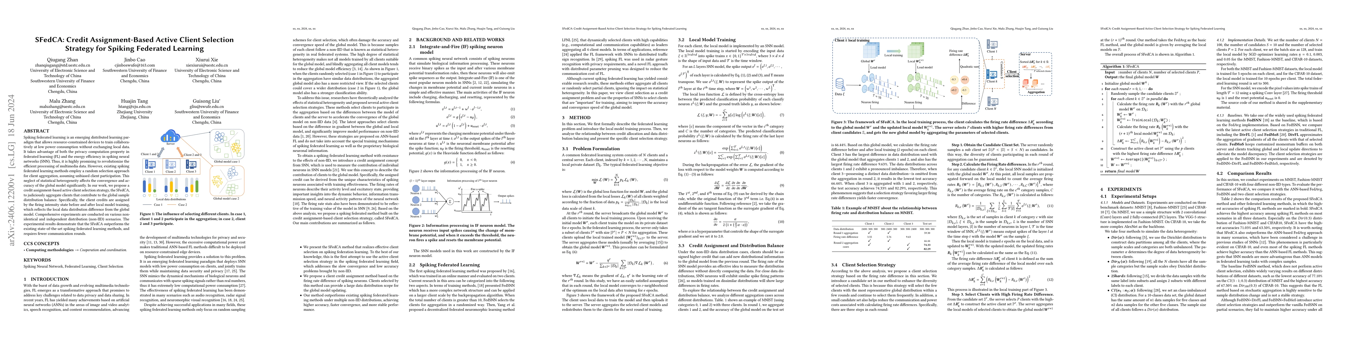 Thumbnail for SFedCA: Credit Assignment-Based Active Client Selection Strategy for
  Spiking Federated Learning