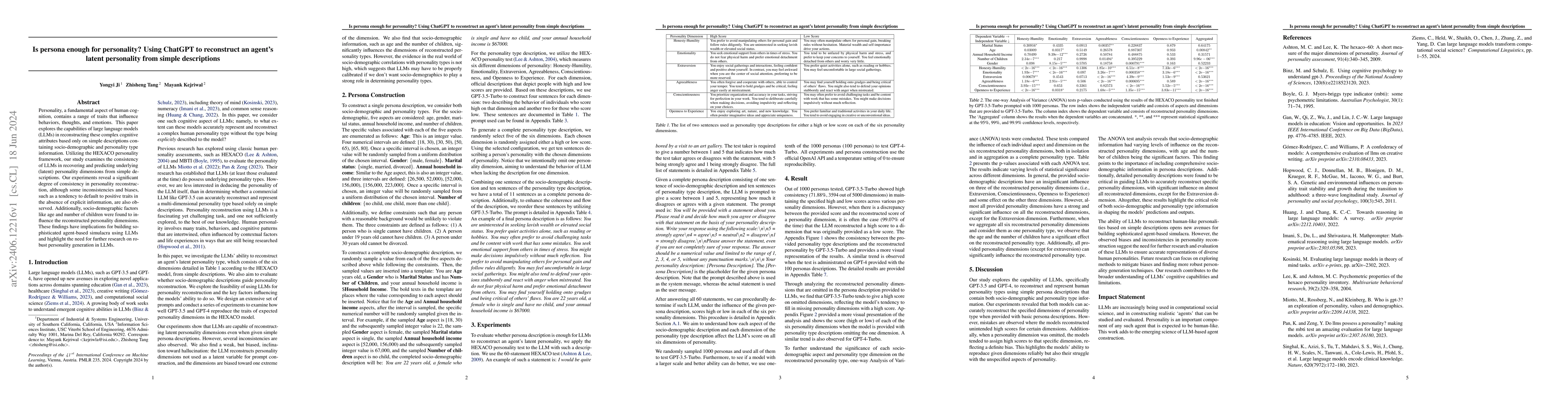 Thumbnail for Is persona enough for personality? Using ChatGPT to reconstruct an
  agent's latent personality from simple descriptions