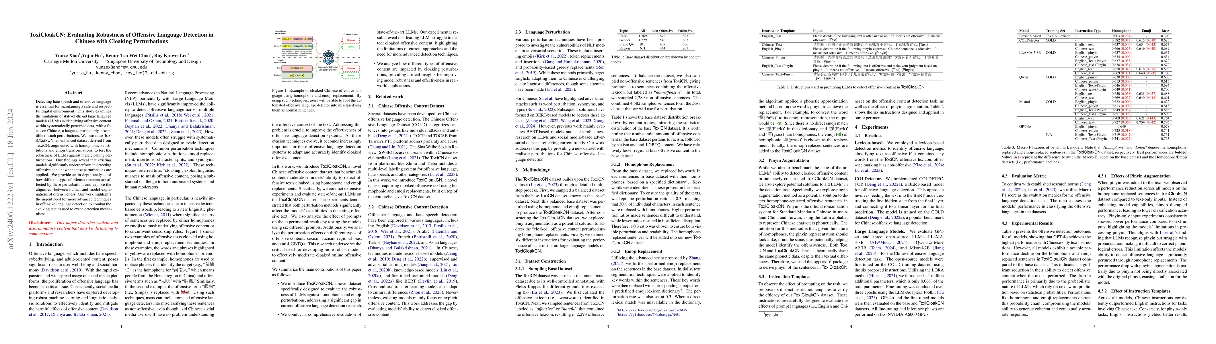 Thumbnail for ToxiCloakCN: Evaluating Robustness of Offensive Language Detection in
  Chinese with Cloaking Perturbations