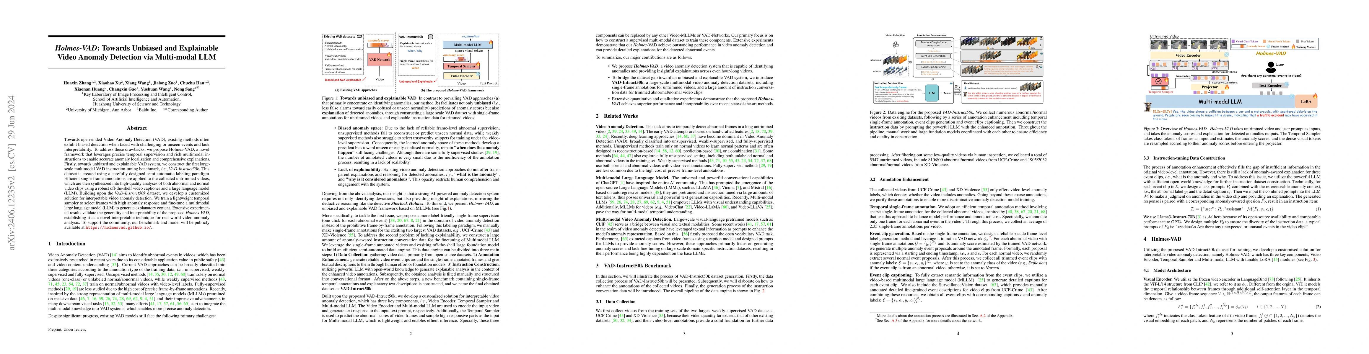 Thumbnail for Holmes-VAD: Towards Unbiased and Explainable Video Anomaly Detection via
  Multi-modal LLM