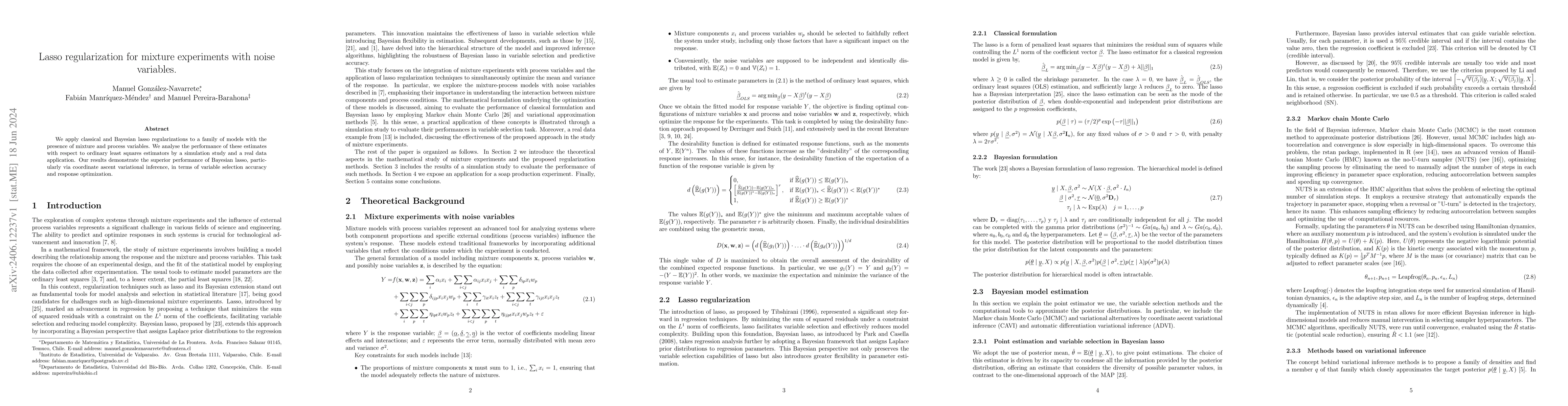 Thumbnail for Lasso regularization for mixture experiments with noise variables