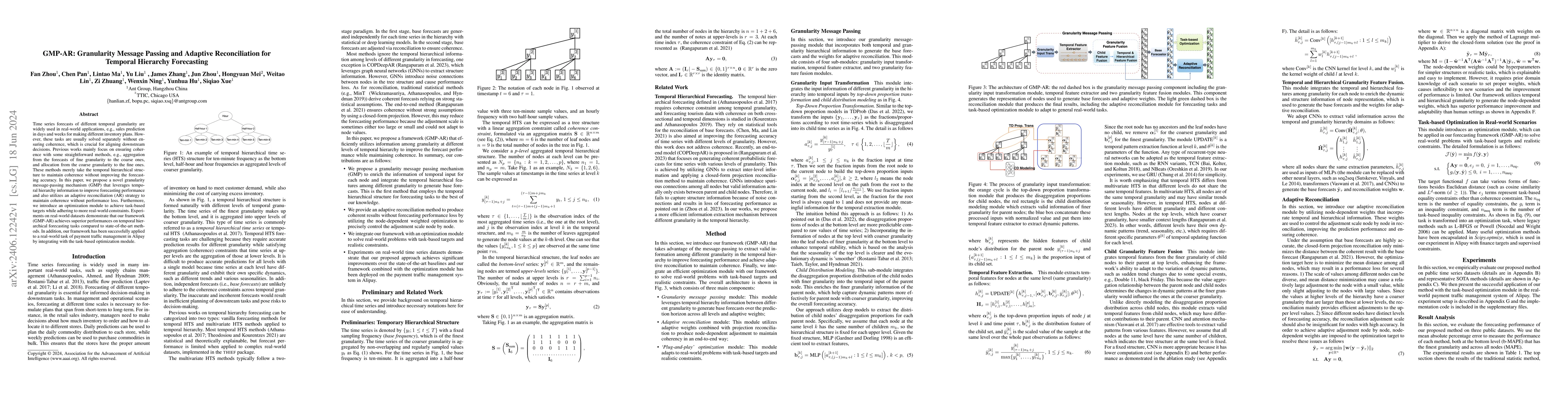 Thumbnail for GMP-AR: Granularity Message Passing and Adaptive Reconciliation for
  Temporal Hierarchy Forecasting