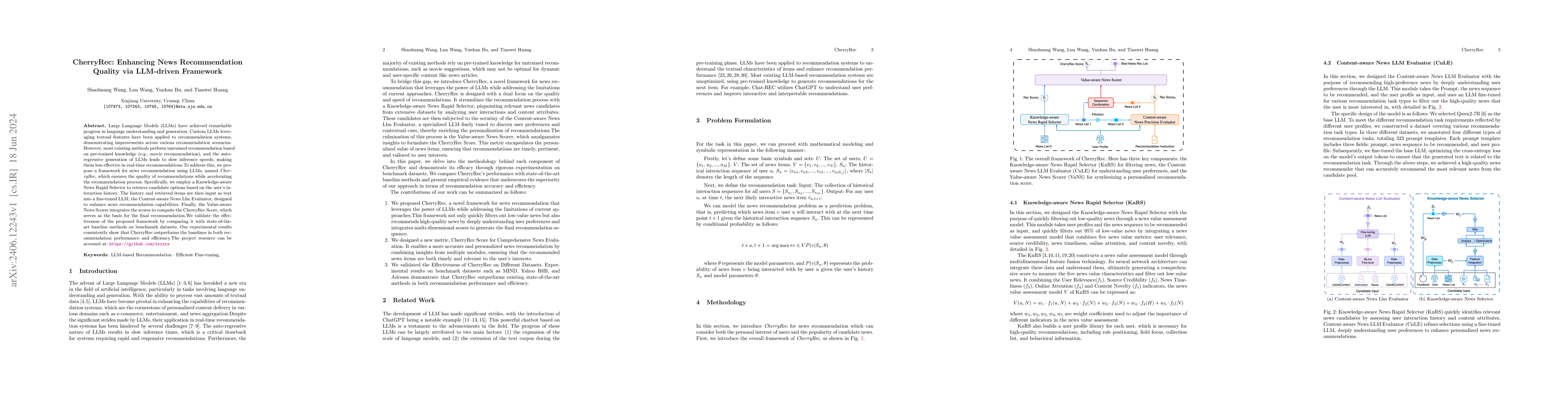 Thumbnail for CherryRec: Enhancing News Recommendation Quality via LLM-driven
  Framework
