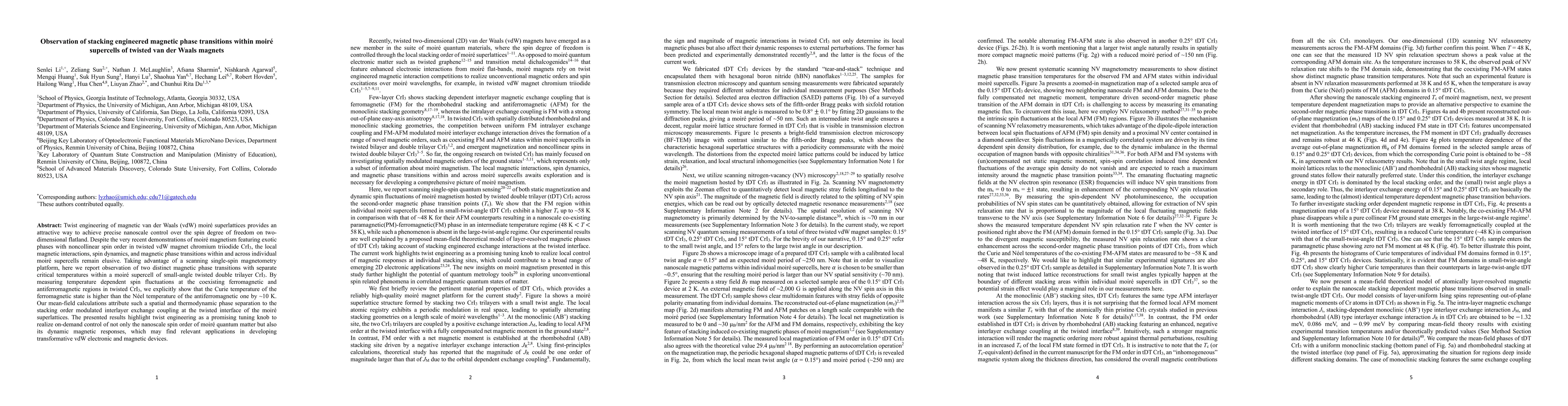Thumbnail for Observation of stacking engineered magnetic phase transitions within
  moir\'e supercells of twisted van der Waals magnets