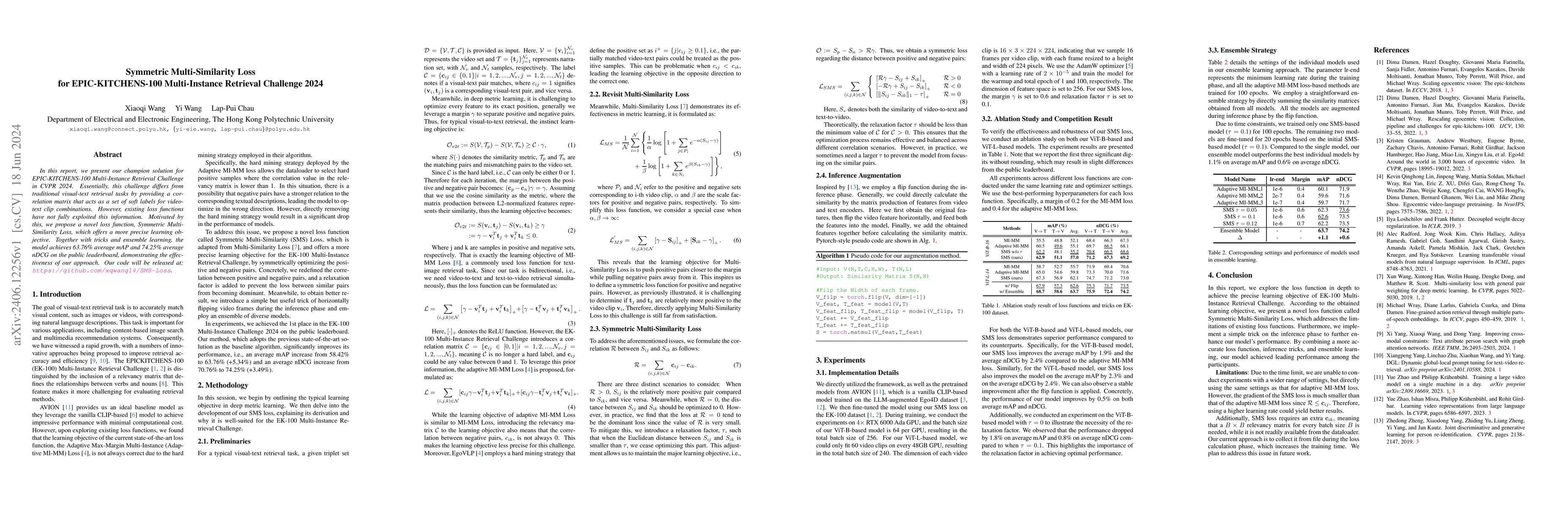 Thumbnail for Symmetric Multi-Similarity Loss for EPIC-KITCHENS-100 Multi-Instance
  Retrieval Challenge 2024