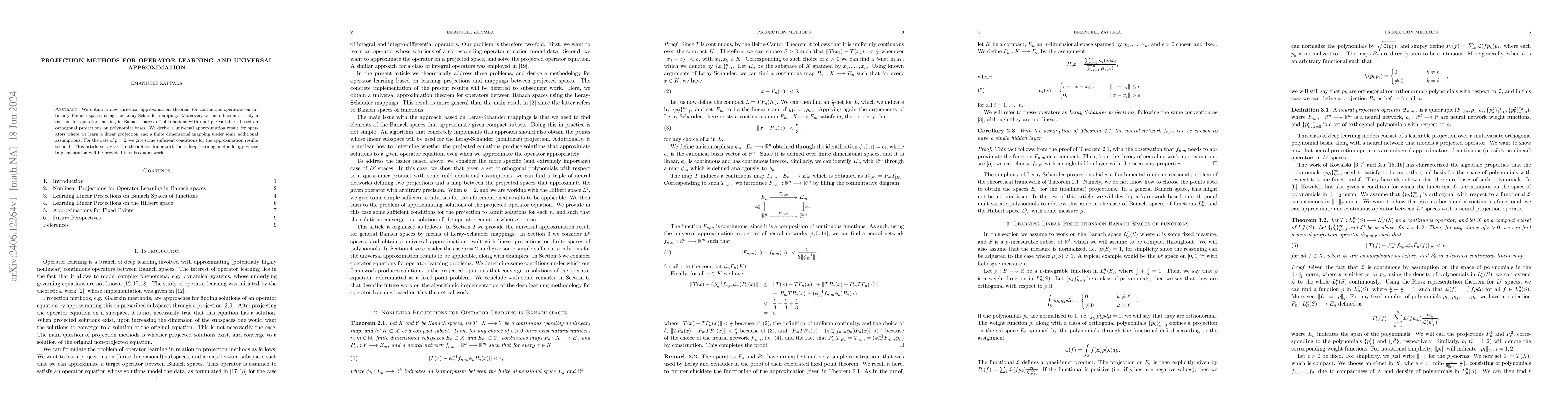 Thumbnail for Projection Methods for Operator Learning and Universal Approximation