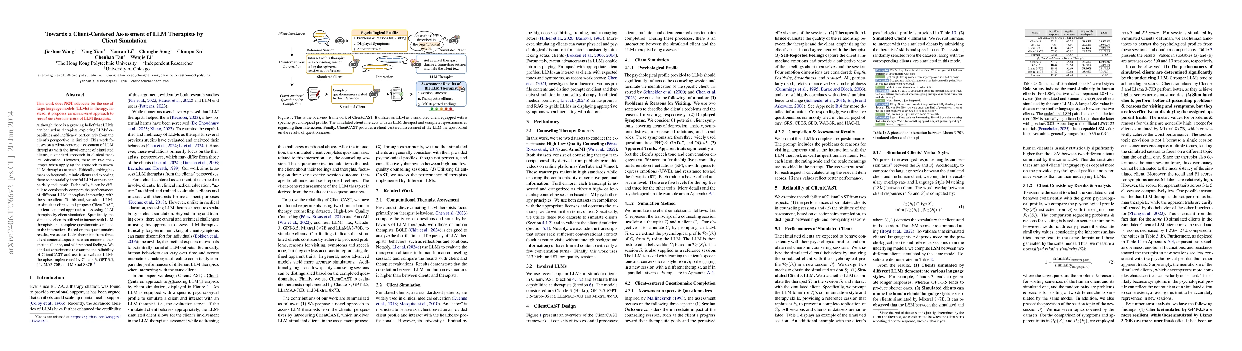 Thumbnail for Towards a Client-Centered Assessment of LLM Therapists by Client
  Simulation
