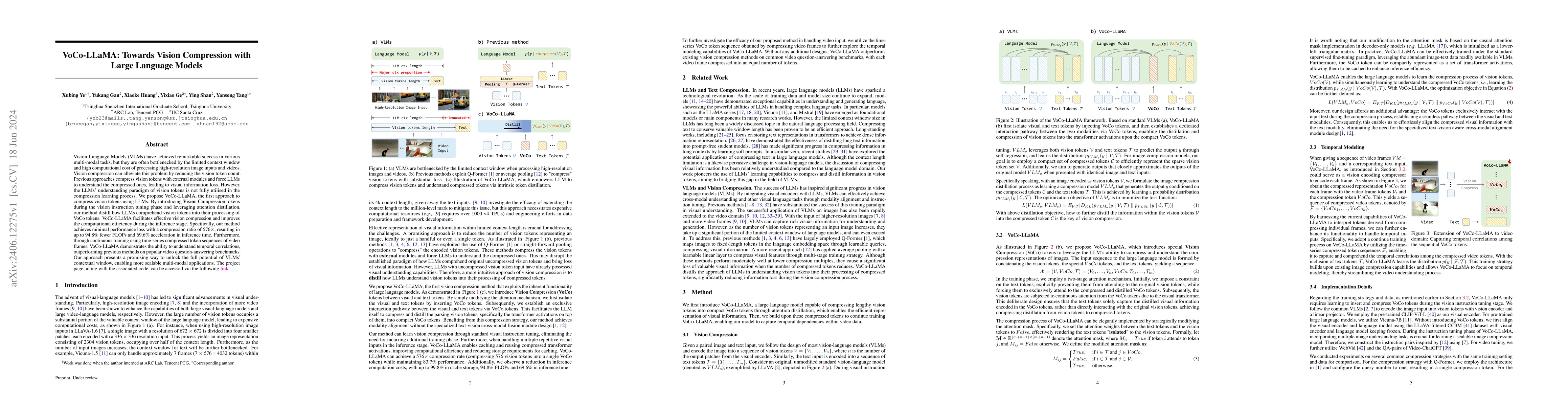 Thumbnail for VoCo-LLaMA: Towards Vision Compression with Large Language Models