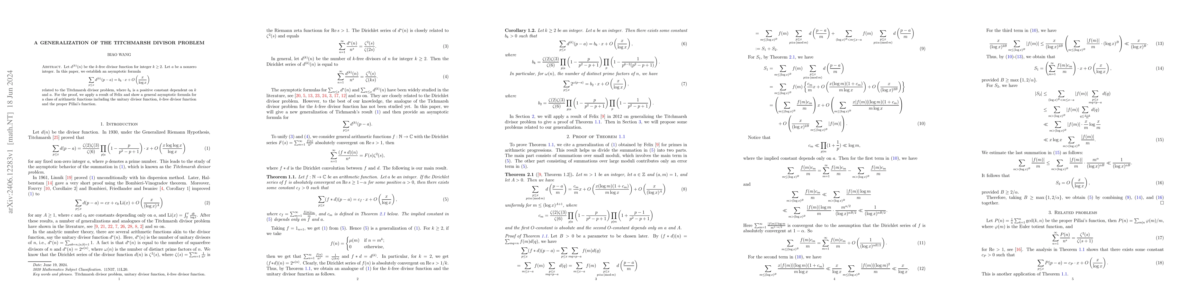 Thumbnail for A generalization of the Titchmarsh divisor problem