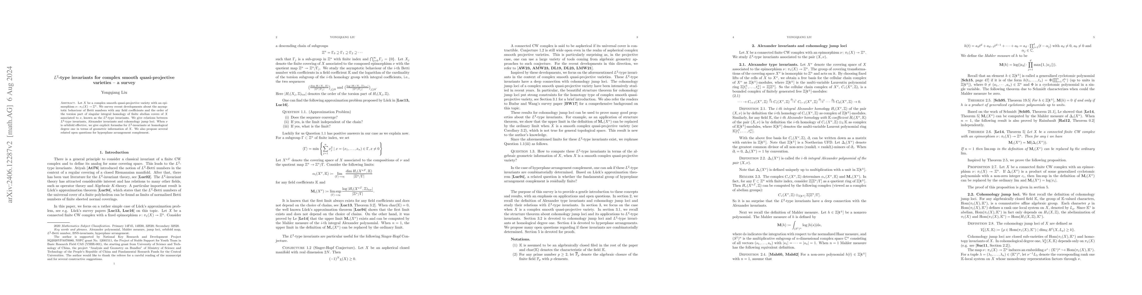 Thumbnail for $L^2$-type invariants for complex smooth quasi-projective varieties -- a
  survey